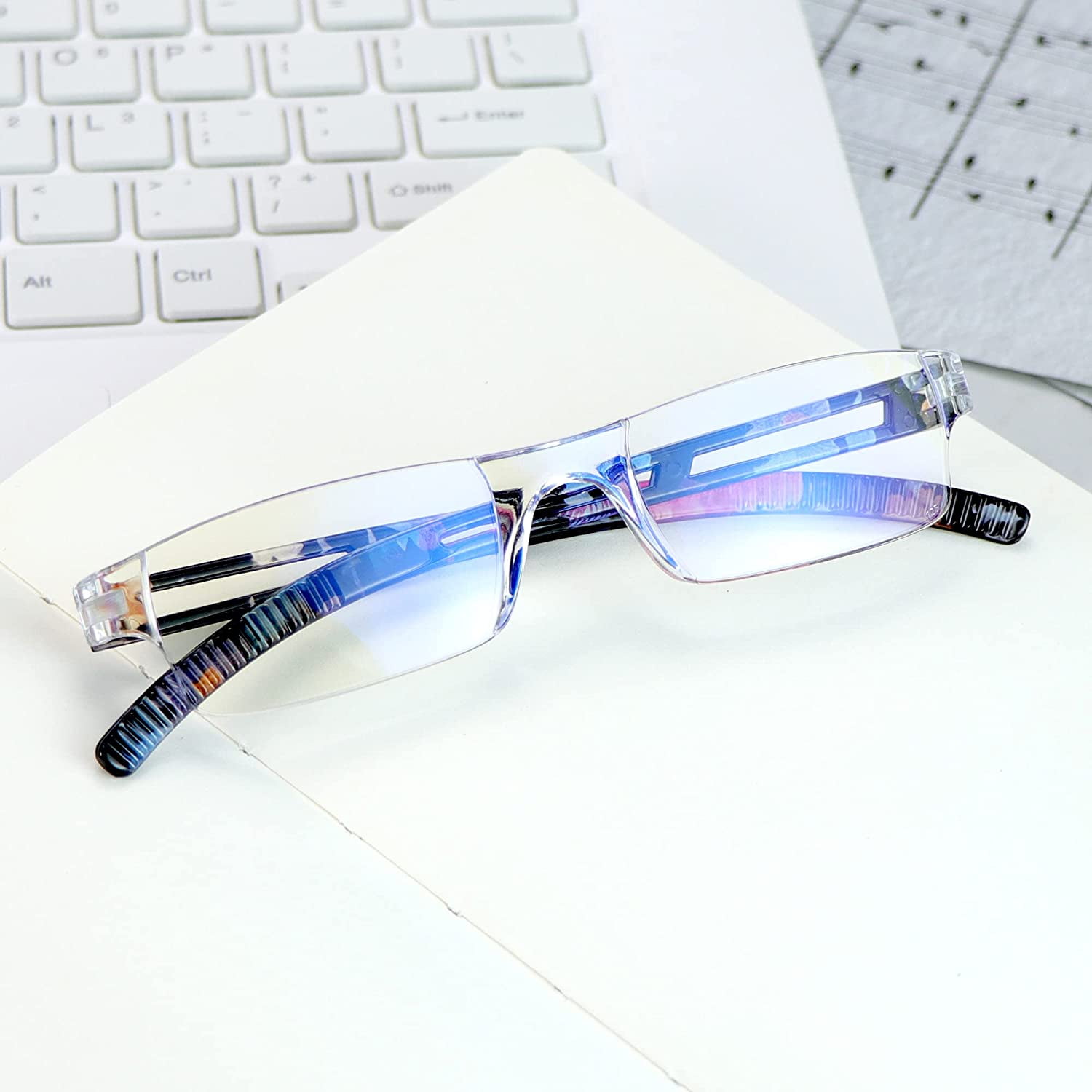 8 Pairs Reading Glasses, Blue Light Blocking Glasses, Computer Reading Glasses for Women and Men, Fashion Square Eyewear Frame (4black+4bluefloral,+4.25 Magnification)