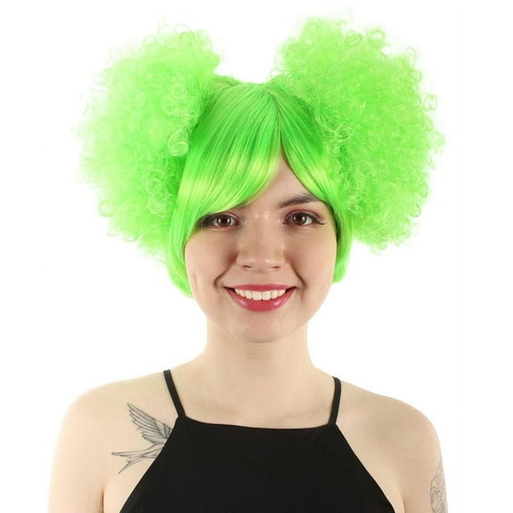 HPO Adult Women's Clown Puff Wig, Light Green Color Cosplay Halloween Head Wig, Premium Breathable Capless Cap, Made of Synthetic Fiber