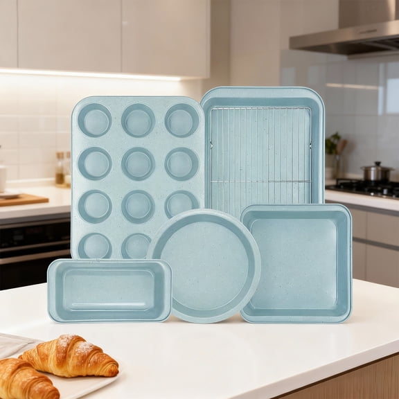 CHEF LANG Baking Pans Set,Stackable Bakeware Set,Nonstick Baking Sheet Set for Oven,Complete Carbon Steel Bakeware Set,Dishwasher Safe,Blue