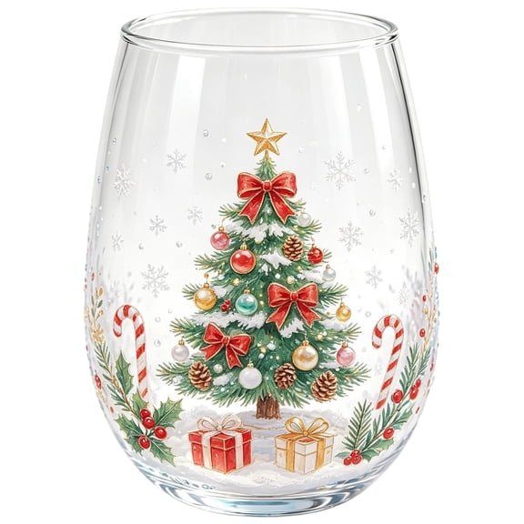 Reusable Clear Glass Tumbler with 2D Print for Holiday Beverages, Iced Coffee, Juice, and Seasonal Home Gatherings, Durable Party Cup