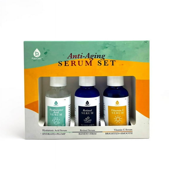 Anti-Aging Facial Serum Set, Vitamin C, Retinol & Hyaluronic Acid Serums, 30 ml Each
