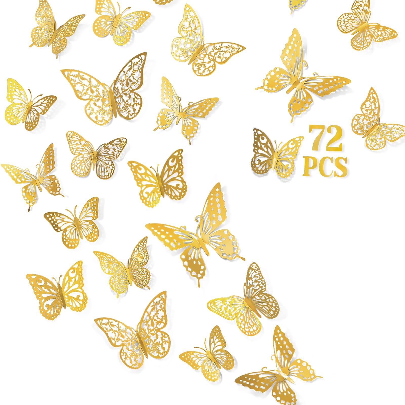 72 Pcs Butterfly Wall Decor Stickers, 6 Styles Gold Butterfly