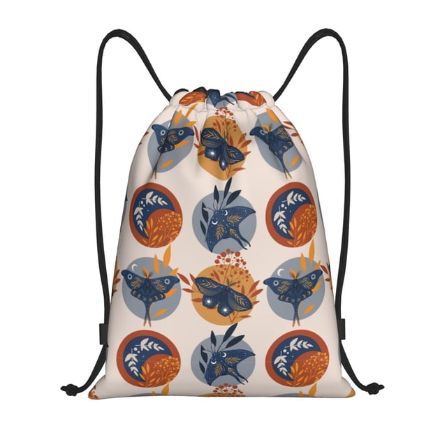 Xecao Vintage Botanical Butterfly Art Pattern Sports Drawstring Backpack - String Swim Gym Bag with Wet Proof Pocket for Women&Men-Small