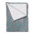 thumbnail image 2 of Damask Soft Flannel Fleece Throw Blanket, Venetian Style Damask Swirled Lines and Blossoms Italian Flourish, Cozy Plush for Indoor and Outdoor Use, 50" x 70", Cocoa Sky Blue Yellow, by Ambesonne, 2 of 5