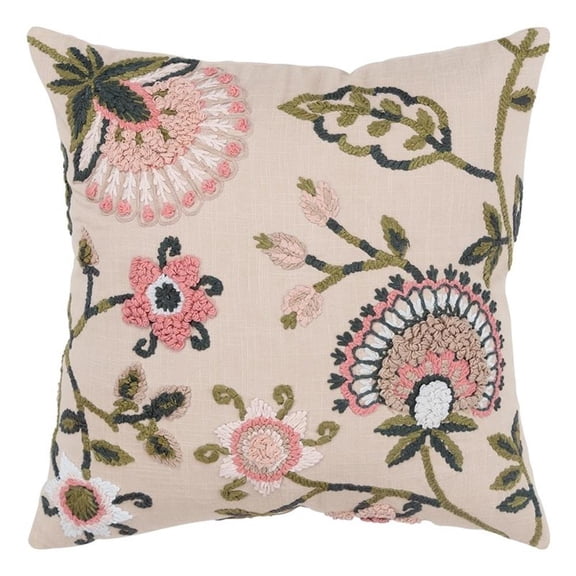 Rizzy Home Floral 20" x 20" Cotton Pillow Cover in Blush