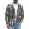 thumbnail image 5 of Men's Plaid Drawstring Hooded Chest Pocket Long Sleeve Shirt Jacket M Gray, 5 of 6