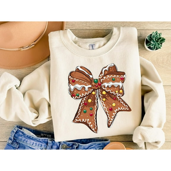 Winter Gingerbread Coquette Shirt, Winter Sweatshirt, Winter Bow Sweatshirt for Women, Winter, Winter Sweater, All Size S-5Xl