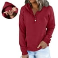thumbnail image 3 of Trendy Hoodies for Women with Eye Mask 4-Button Plain Pullover Baggy Hooded Sweatshirt Pocket Travel Outfits, Red|Mask XL, 3 of 8