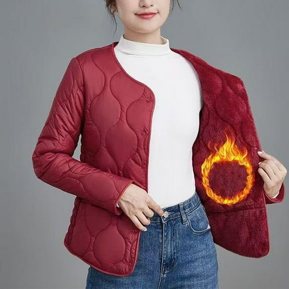 Heisall Women's Autumn Winter Cotton Coat Solid Color V-Neck Pullover Long Sleeve Outerwear Fashion Casual Daily Warm