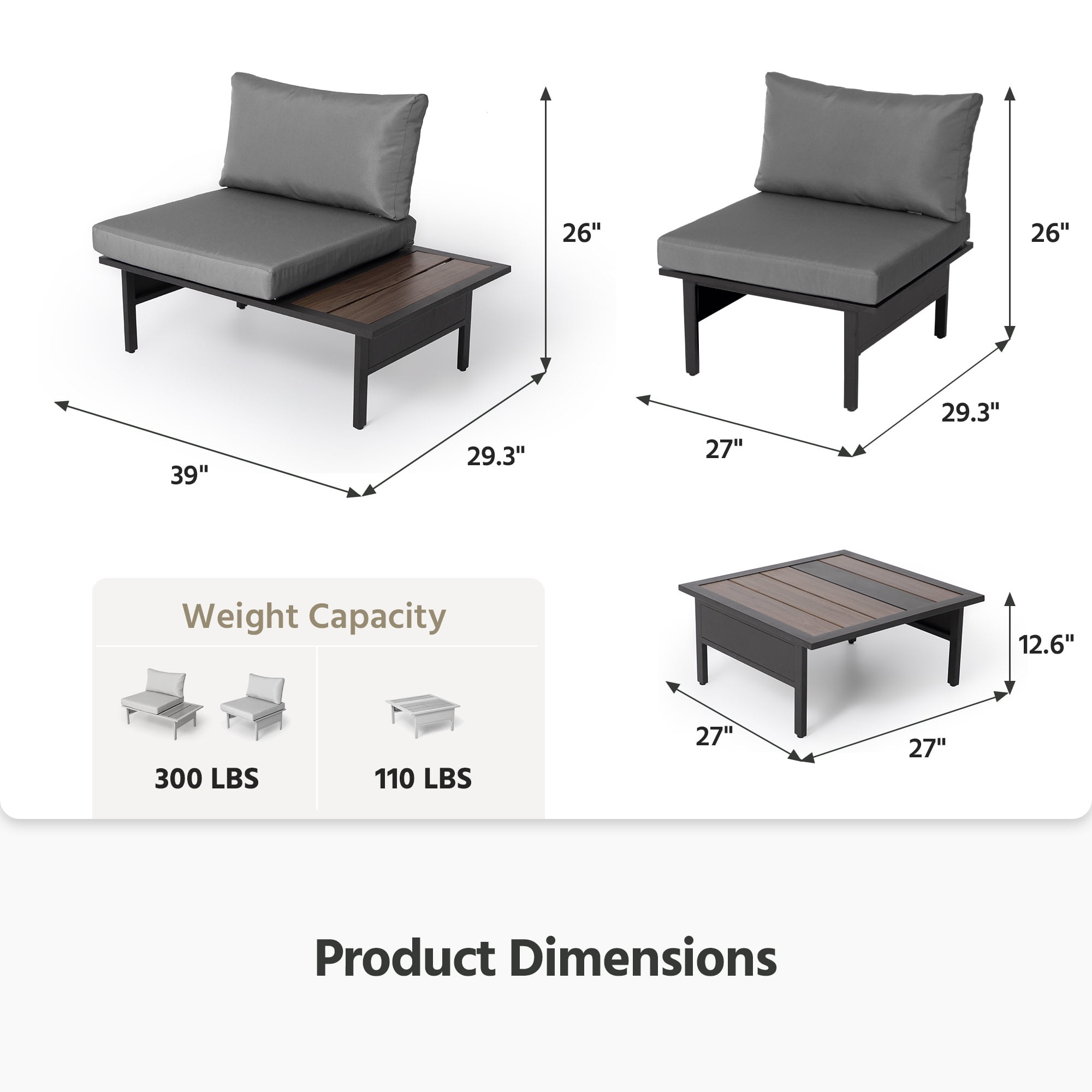 LAUSAINT HOME 8 Pieces Patio Furniture Set, Outdoor Metal Frame Patio Conversation Sets with Gray Cushions