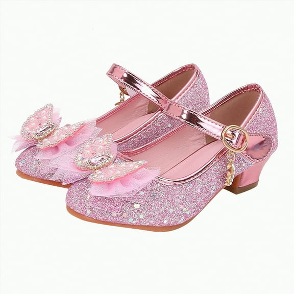 Hessimy Toddler Little Girls Party Dress Princess Shoes Slip On Mary Jane Ballerina Flats Shoes Low Heels Glitter Flower Wedding Footwear sandals school performance shoes (Pink,13)