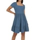 thumbnail image 1 of Vestido informal de playa con cuello cuadrado y pliegues en línea A para mujer - Tejido transpirable, estilo versátil, sandalias/zapatillas deportivas - Tallas S-XL para vacaciones, 1 of 4