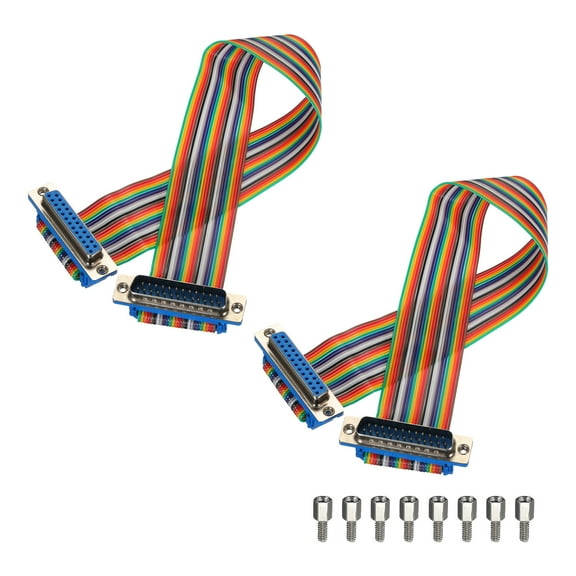 2 Pcs IDC Rainbow Wire Flat Ribbon Cable DB25 Male to DB25 Female 11.8 Inch Length 2.54mm Pitch