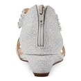 thumbnail image 4 of YDN Women Rhinestone Studded Low Wedge Heeled Sandals Open Toe Back Zippers Strappy Shoes for Casual Holiday Dress Size 8 Silver, 4 of 4