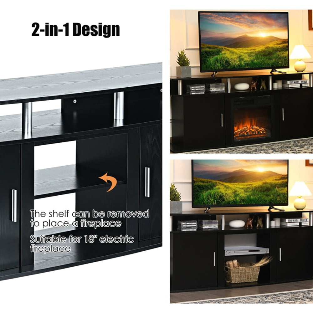 Finihen TV Stand, TV Cabinet, 63 Inch TV Entertainment Console Center with 2 Cabinets, Media Entertainment Center with Storage, for Living Room, Bedroom, Black