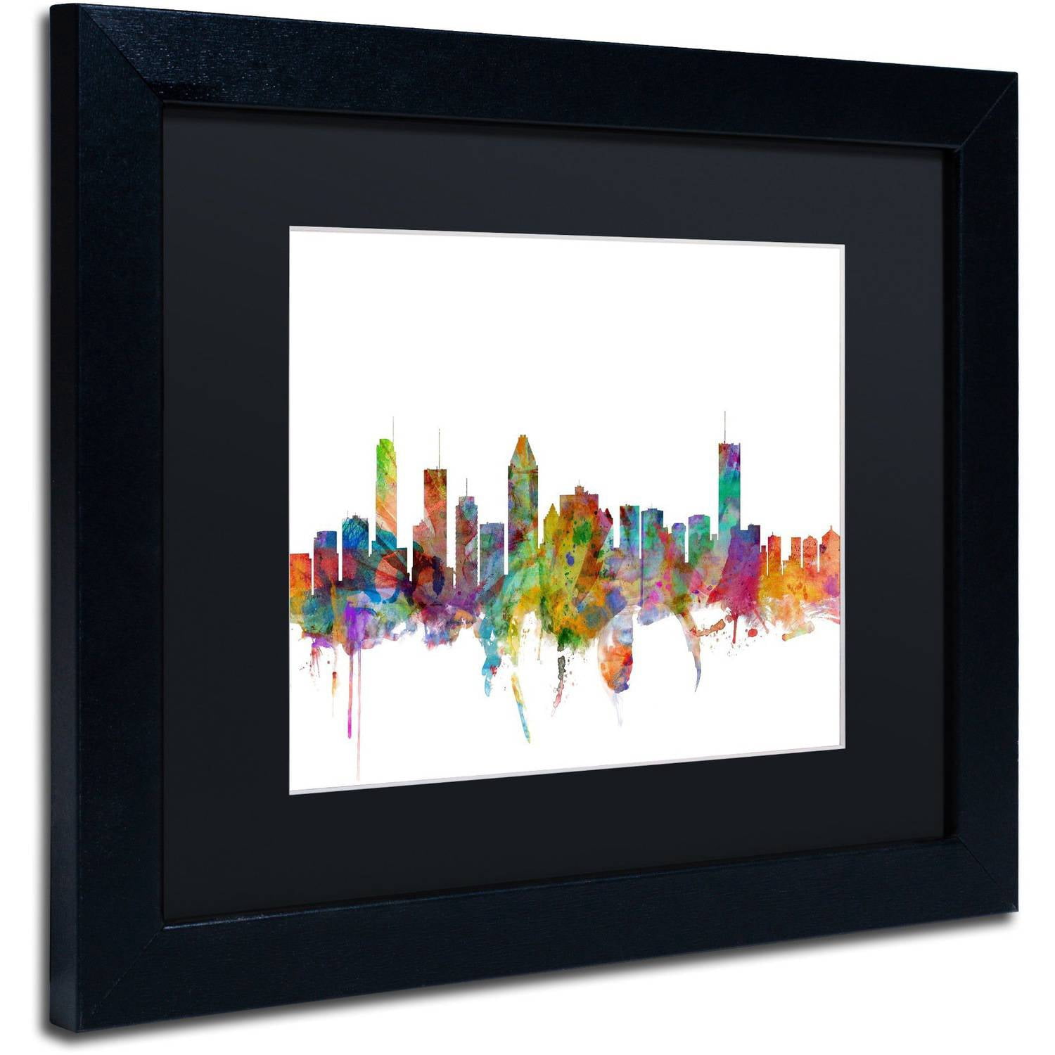 Trademark Fine Art "Montreal Canada Skyline" Canvas Art by Michael Tompsett Black Matte, Black Frame