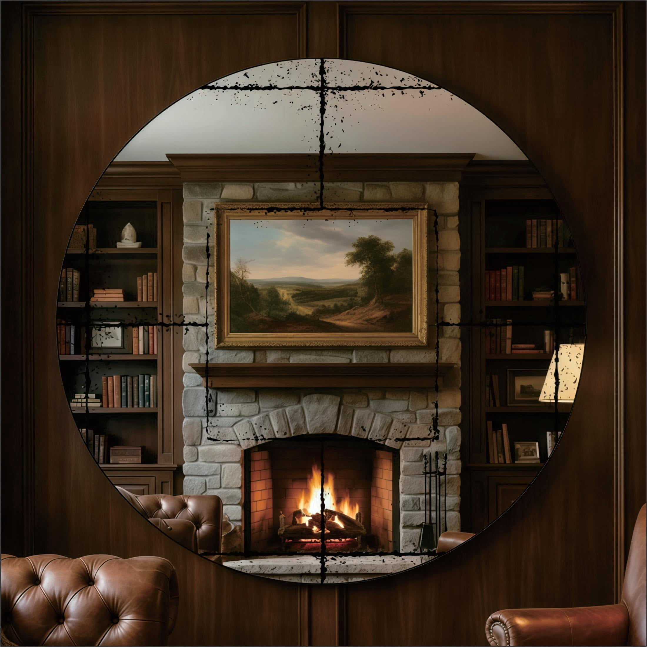 Noble House 36" Round Wall Mirror with Industrial Iron Frame, Large Wall Mirror for Living Room, Bedroom, Black