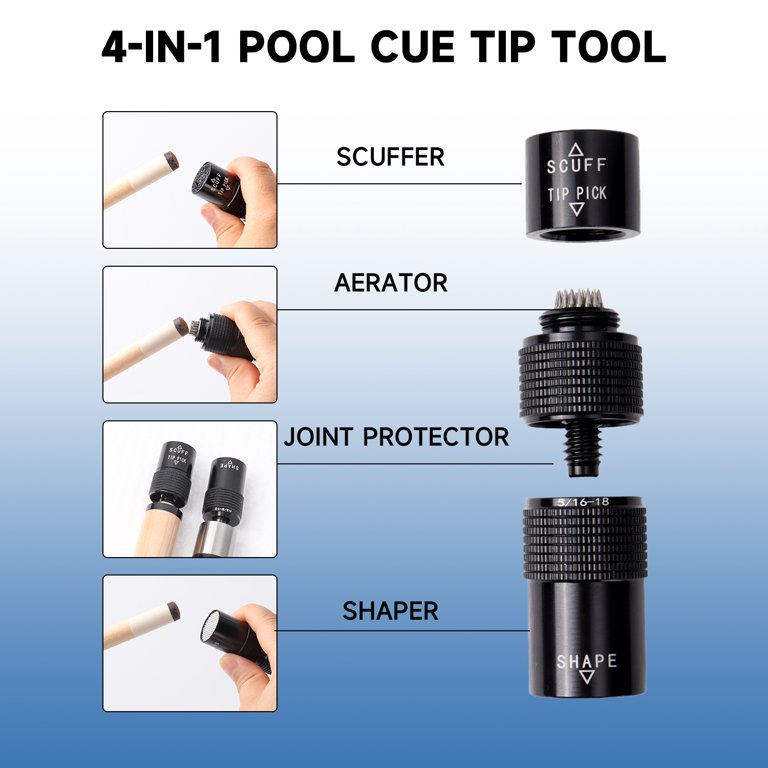 New 3-in-1 Pool Cue Tip Tool - Bowtie Design With Pick, Scuffer & Shaper (3 Colors)