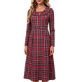thumbnail image 4 of JUUNthy Women Plaid Midi Dress, Ruffle Collar Long Sleeve High Waist Pleated A-Line Vintage Casual Flowy Dress Brown L, 4 of 11