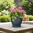 thumbnail image 3 of Wliror 8 Inch Retro Blue Ceramic Plant Pot with Drainage – Vintage Round Planter for Indoor Plants, Succulents, Herbs, 3 of 7