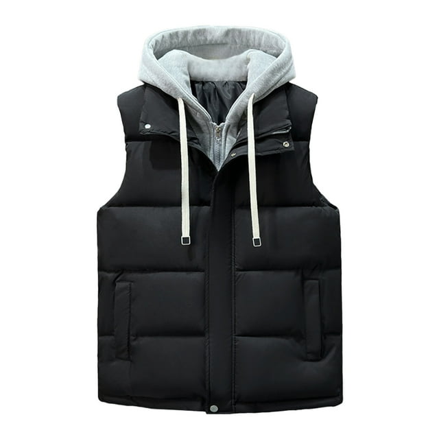 Gpaecead Quilted Puffer Vest Men's Solid Color Sleeveless Hooded Zipper Cardigan Warm Puffer Jacket