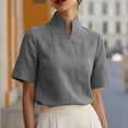 thumbnail image 6 of Qiopertar Women's Blouse Stand Collar Short Sleeve Elegant Casual Loose Work Office Tunic Tops, Gray M, 6 of 6