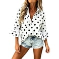 thumbnail image 5 of Yrmaups Women Loose Fit Button Down Blouse, Polka Dot Collared Ruffle Sleeve Top, Soft Breathable Cotton Casual Tee for Office Beach Daily Wear, White XL, 5 of 9