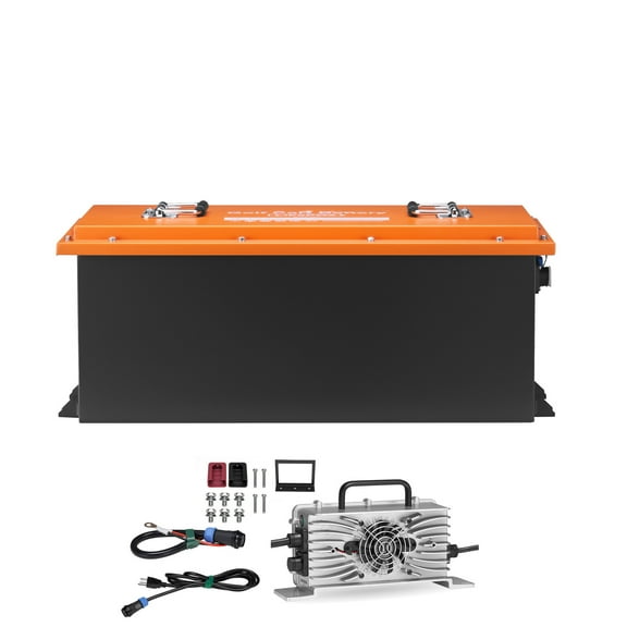 KFFKFF 48V 105Ah Lithium Battery for Golf Carts, 48 Volt Battery with 200A BMS, Interactive Monitor and Mobile APP, LiFePO4 Battery with 600A Peak Current, 20A Charger and 4000  Cycles