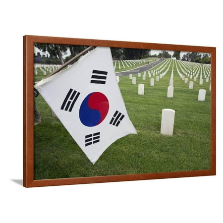 South Korean Flag Hanging at 2014 Memorial Day Event, Los Angeles National Cemetery, California, US Framed Print Wall Art By Joseph