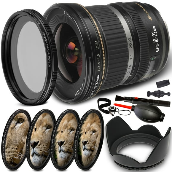 Canon EF-S 10-22mm f/3.5-4.5 USM Lens with Starter Accessory Bundle - Includes: Variable Neutral Density Filter (ND2 - ND400), 4PC Close-Up Filter Set (+1, +2, +4, +10), Tulip-Style Lens Hood & MORE