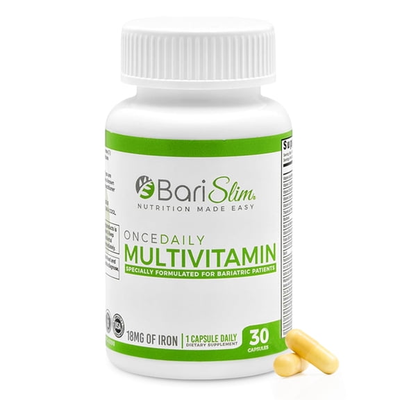 BariSlim Once Daily Bariatric Multivitamin Capsules with 18 mg Iron for Energy, Immune & Nutrient Deficiency Support, Adults, 30 Count
