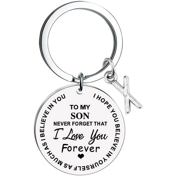 Weloille To My Son Message Keychain Stainless Steel Initial Last Name 26 Letter Family Inspirational Keychain Gift