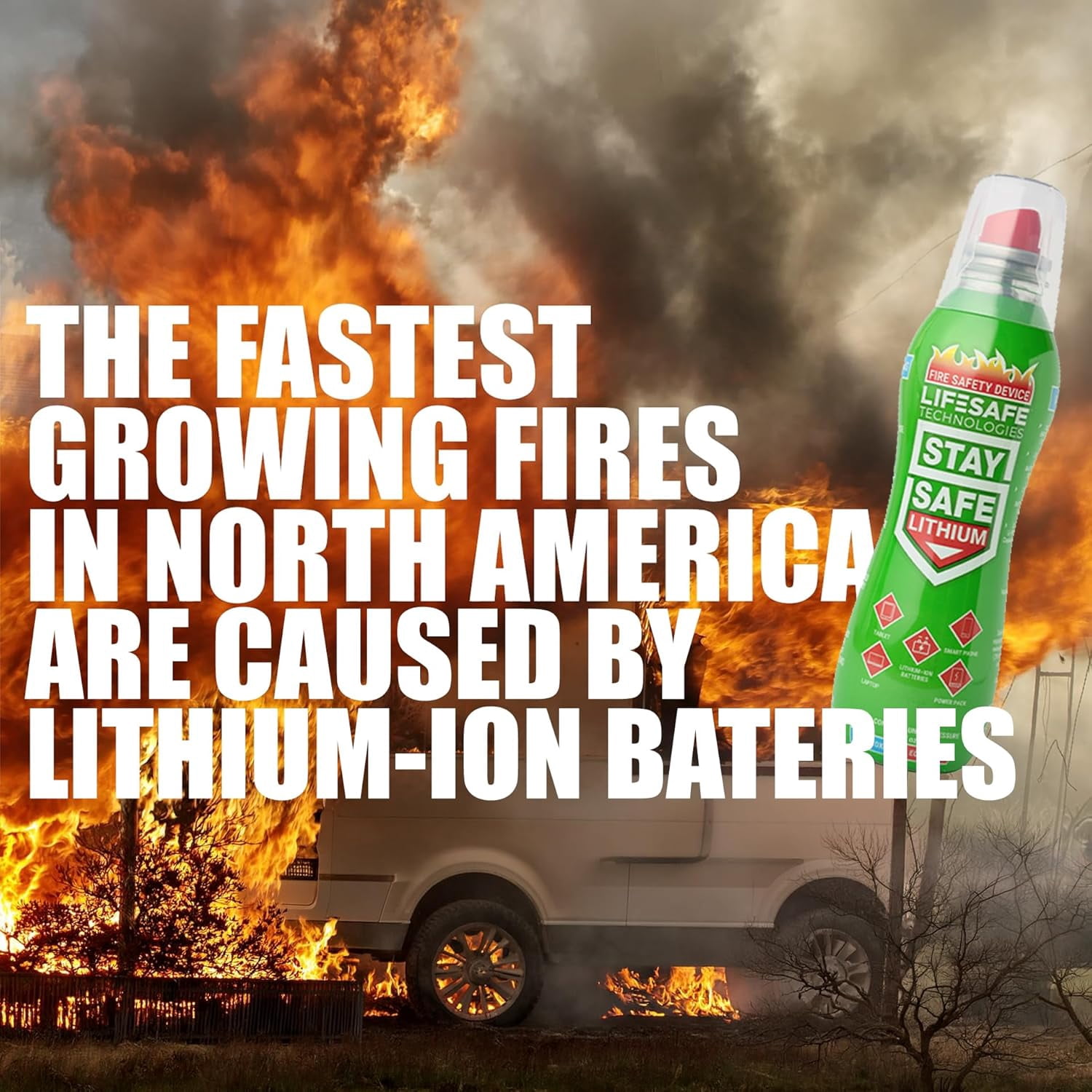 StaySafe Lithium Fire Extinguishing Spray By LifeSafe Technologies | Water Based, Eco-Friendly, Non-Toxic Fluid | Suppresses Fires Caused By Lithium-Ion Batteries in Phones and Electronics| 3-Pack