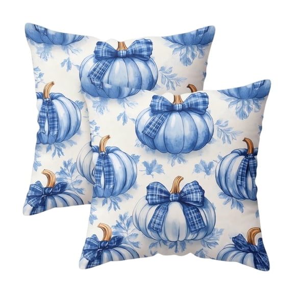 Fall Harvest Throw Pillow Covers 18x18 Inch Set of 2, Printed Pumpkin Decorative Square Pillowcases, Farmhouse Holiday Cushion Covers for Sofa Living Room Home Fall Halloween Thanksgiving Decor