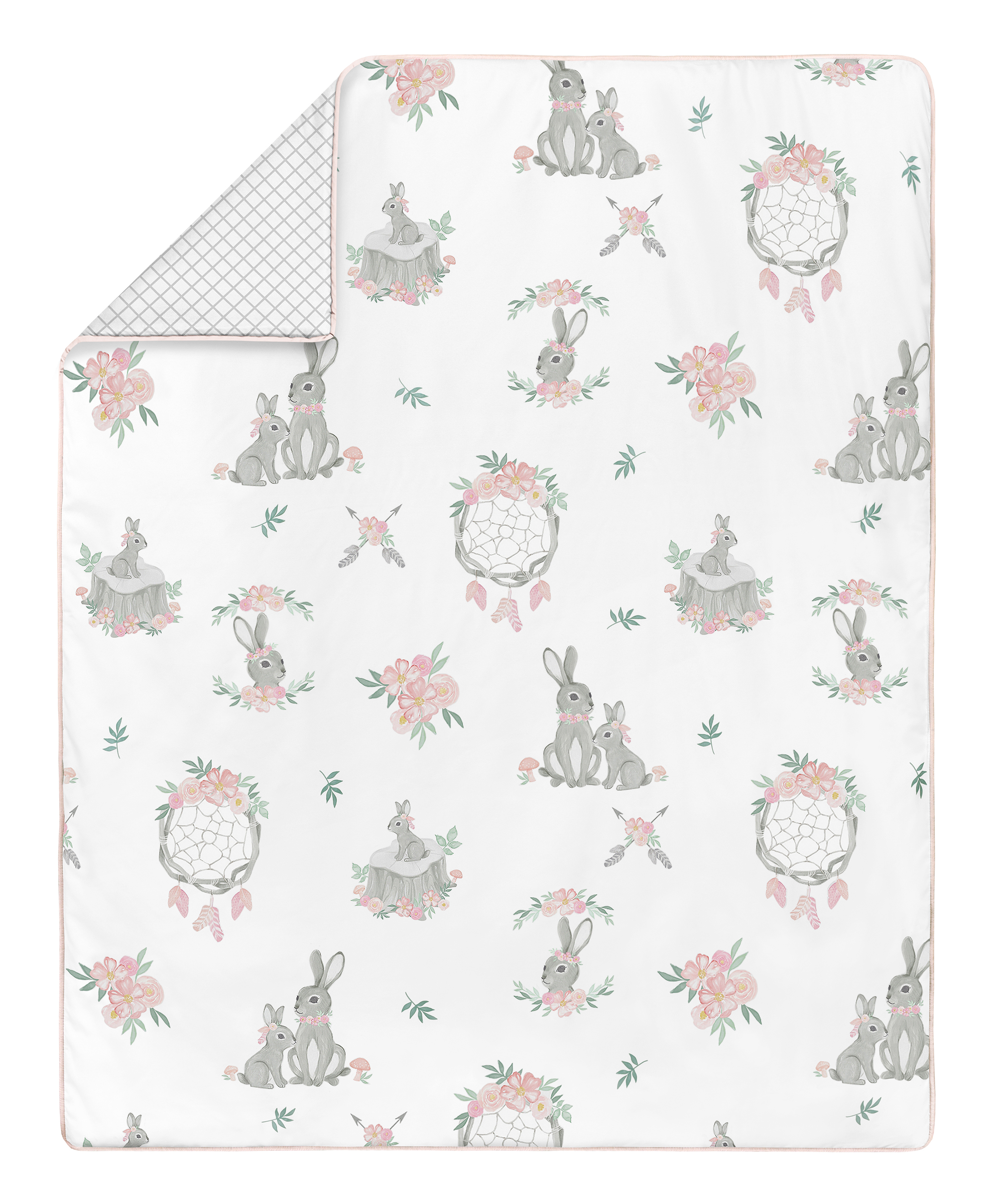 Sweet Jojo Designs Bunny Floral Pink Grey and White 4 Piece Crib Bedding Set