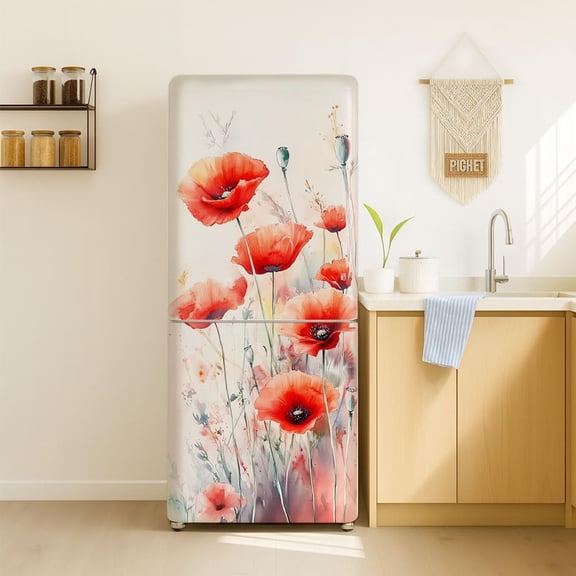 2 Sheet Flower Removable Refrigerator Wraps Self-Adhesive Fridge Stickers Peel and Stick Vinyl Fridge Decals Sticker for Living Room