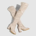thumbnail image 7 of Xiaoxatg Fashion Women's Knee High Boots Stylish Thick High Heels Pleated Suede Long Footwear for Women 6.5 Beige, 7 of 7