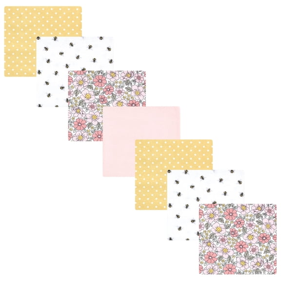 Hudson Baby Unisex Baby Cotton Poly Flannel Receiving Blankets Bundle, Pink Yellow Pretty Floral, One Size