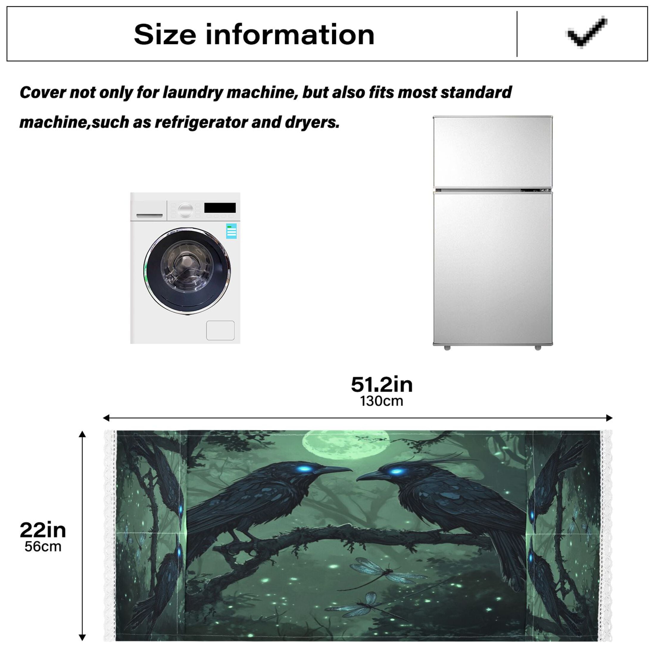 WOBOGO The Midnight Crow Washing Machine Cloth Dryer Refrigerator Top Cover Protective Non-Slip Mat For Kitchen Laundry