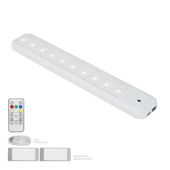 Great Value Rechargeable 12-inch LED Under Cabinet Light, Color Changing, 100-Lumens, Remote Included