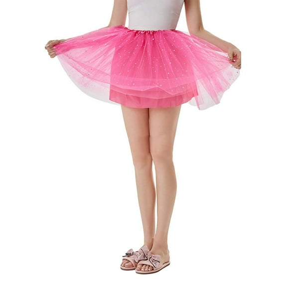 Ediodpoh Tutu Skirt Women's Carnival Festival Sparkly A Line Tutu Skirt with Inner and Overlay Puffy Half Skirt Skirts for Women Hot Pink One Size