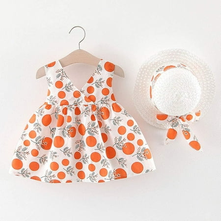 

Dyfzdhu Girls Dress + Sleeveless Baby Baby Dress Elegant Dress Summer Cotton Hat Dresses Girls Dress&Skirt