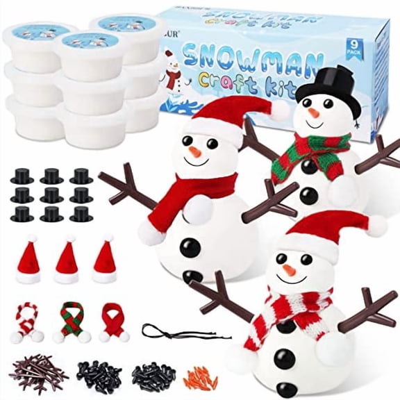 9 Pack Build a Snowman Kit Snowman Crafts for Kids,Modeling Clay Snowman DIY Kit,Christmas Stocking Stuffers for Kids,Christmas Crafts Xmas Gift
