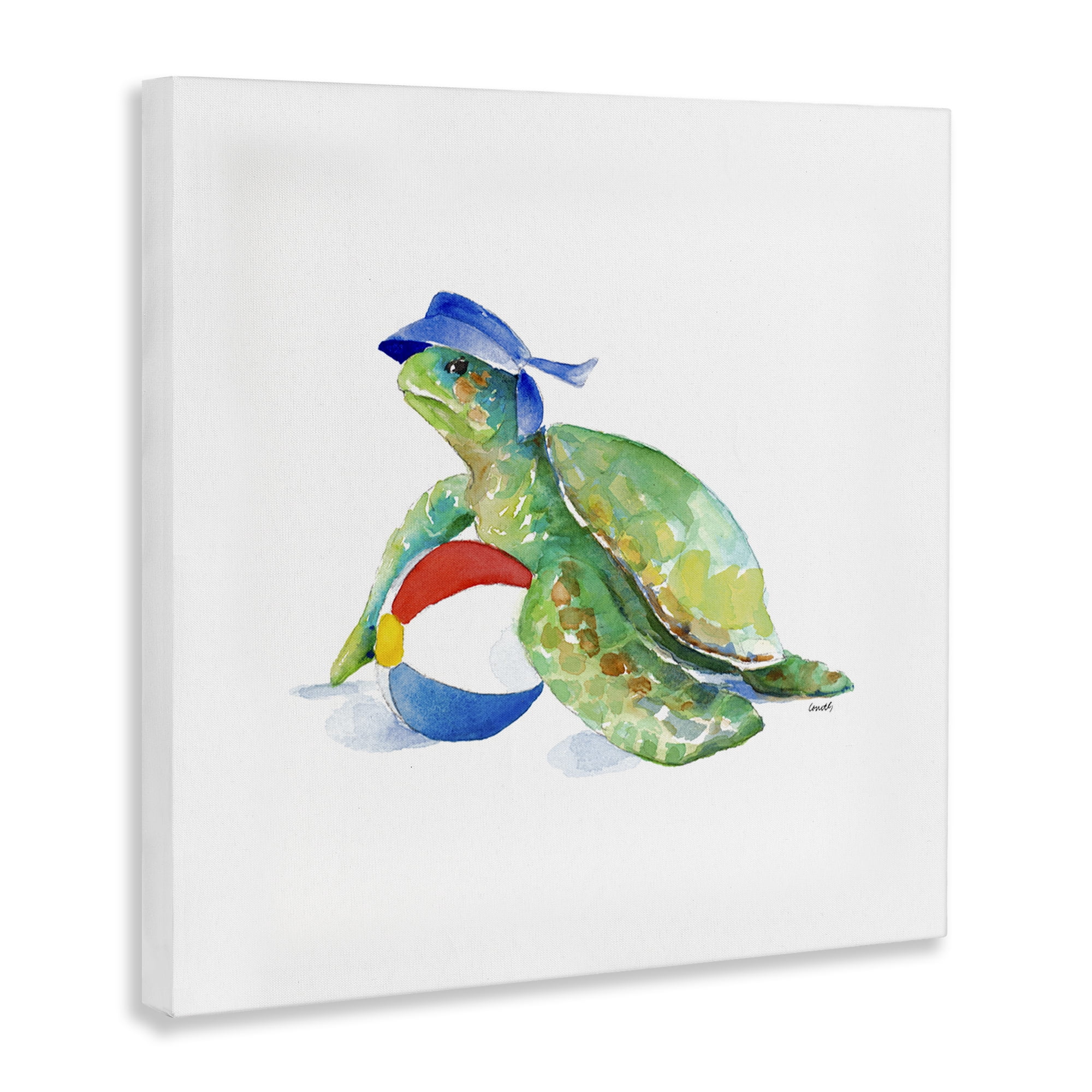 Stupell Industries Turtle & Beach Ball Novelty Painting Gallery Wrapped Canvas Art Print Wall Art, 24 x 24