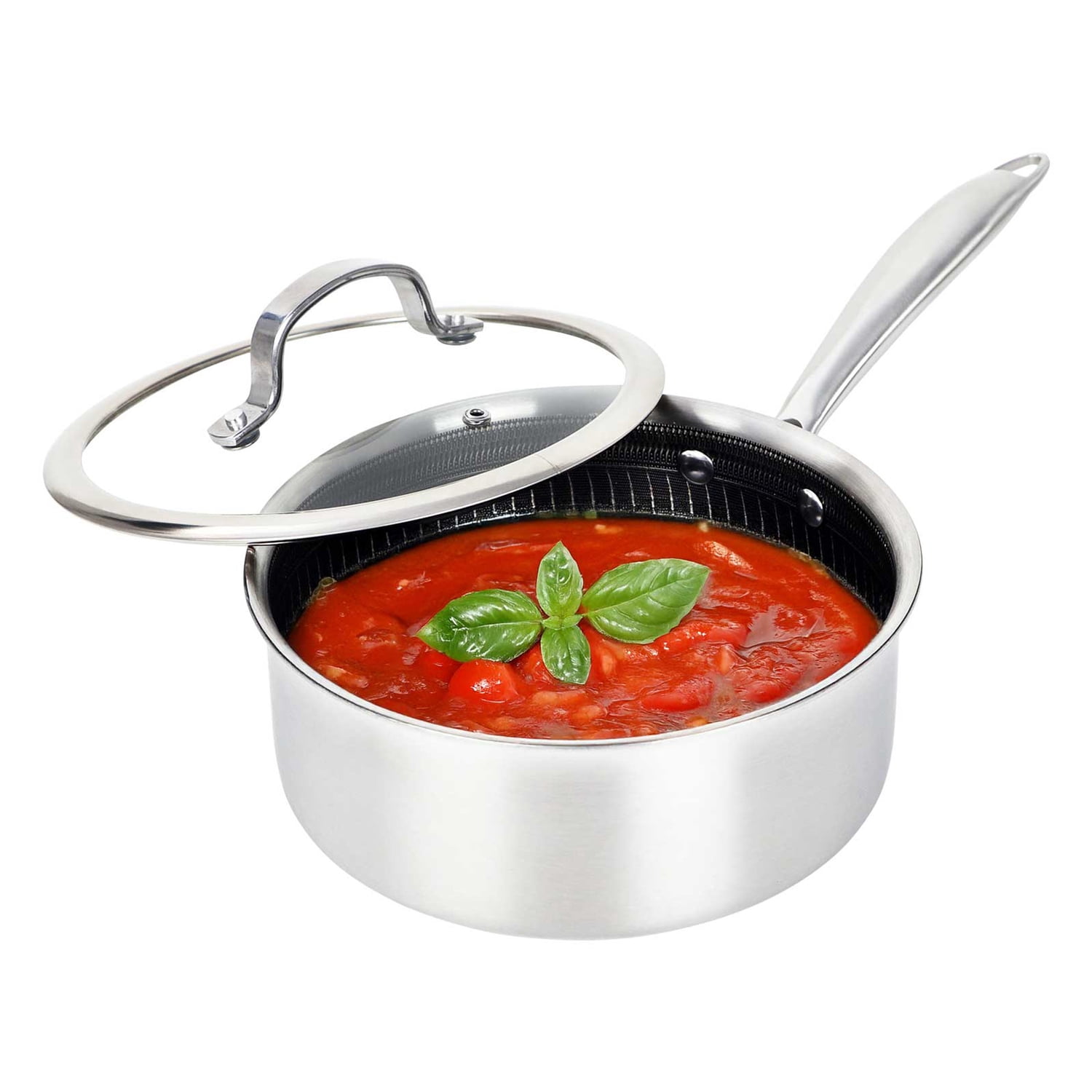 Brentwood 3-Ply Hybrid Non-Stick Stainless Steel Saucepan with Tempered Glass Lid (2.2 Qt.), B-SPH18L