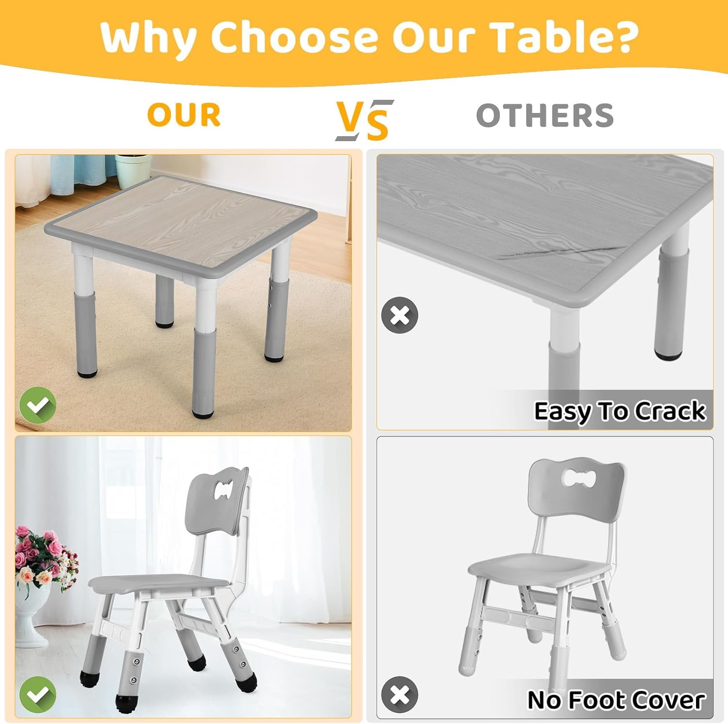 LAZY BUDDY Kids Table and 4 Chairs Set, Height Adjustable Toddler Desk and Chair Set with Graffiti Desktop, Children Multi-Activity Table for Classroom/Daycare/Home