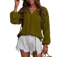 thumbnail image 1 of Túnica de encaje de ganchillo para mujer, blusas de gasa con manga larga y cuello en V, camisas con cordón de punto suizo, 1 of 1