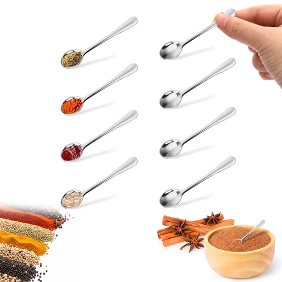 8Pcs Tiny Spoons for Spices Jars, 2.9 Inch Small Stainless Steel Spoons, Cute Mini Condiment Spoons Little Spoon Silverware for Spice