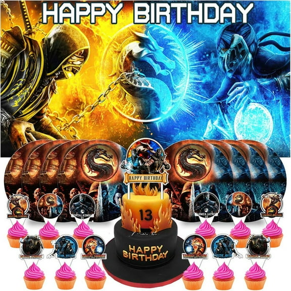 Mortal Kombat Plates Supplies Party Decorations Birthday Decor Backdrop Banner Cake Topper Fans