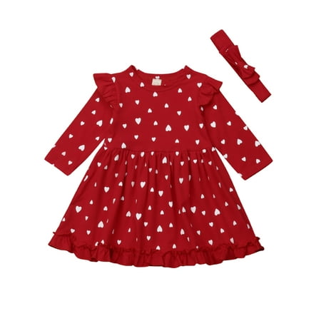 

Sunisery Baby Girl Party Long Sleeve Heart Print Tutu Dress Bowknot Headband